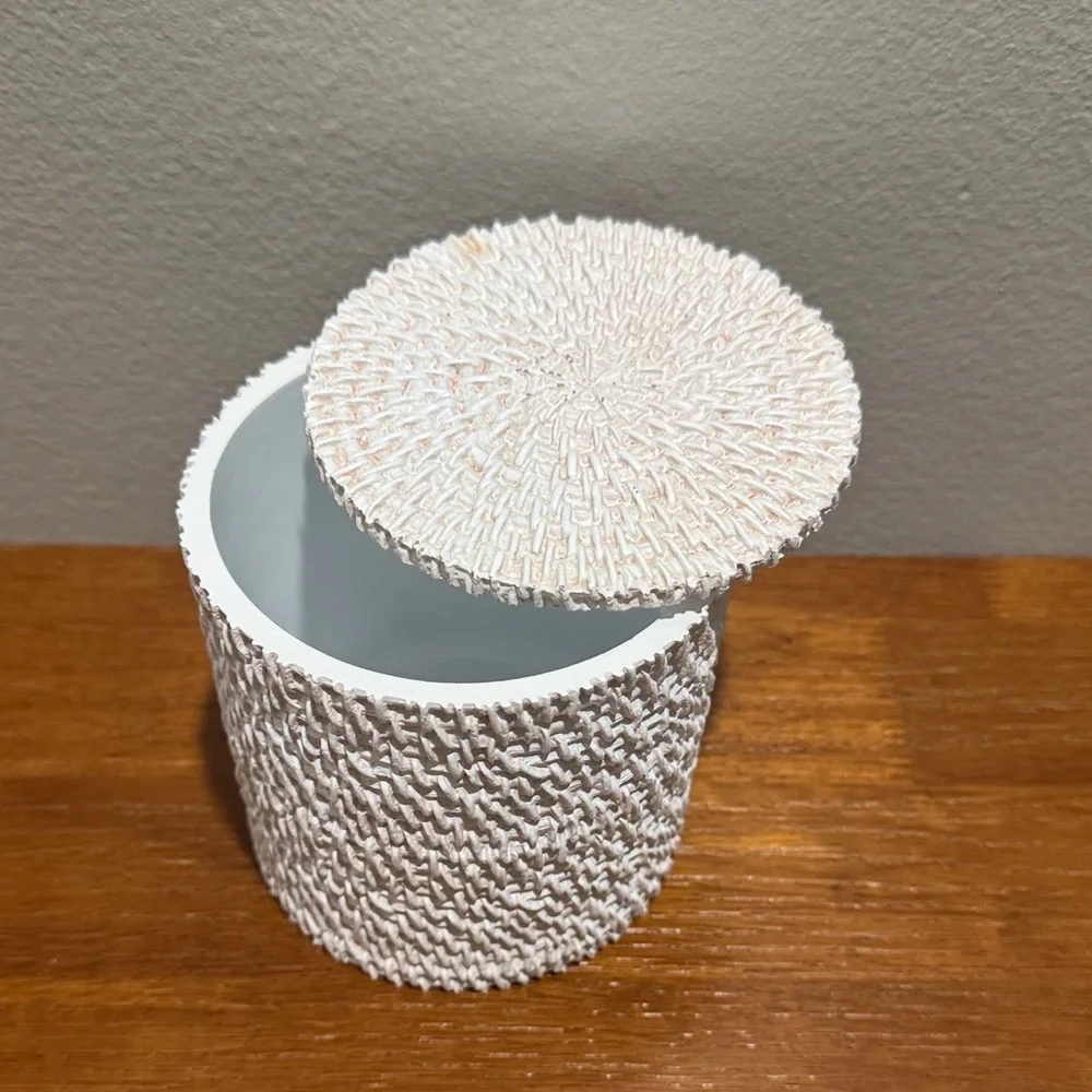 Source Unknown White Textured Ceramic Bathroom Canister